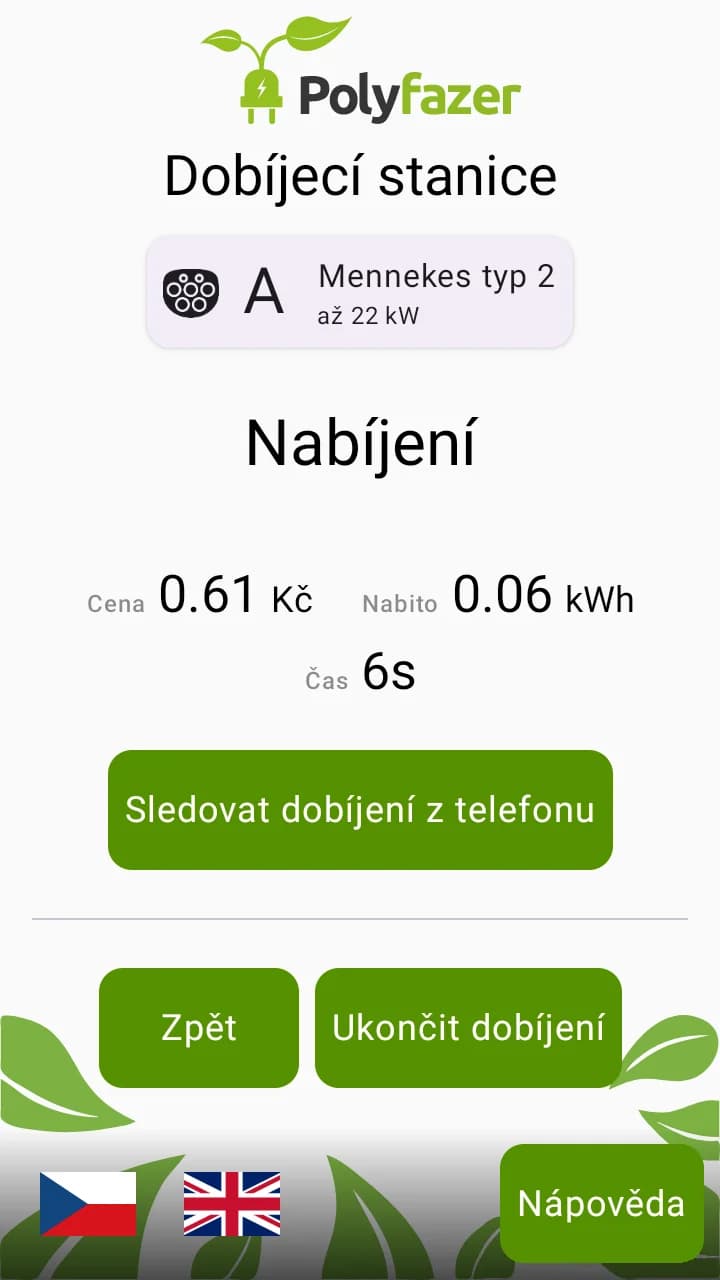 Obrazovka terminálu - Průběh nabíjení